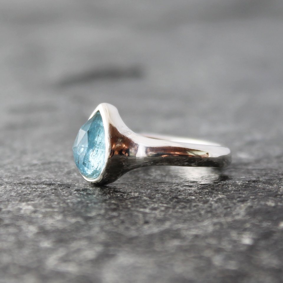 Aquamarine Ring in Sterling Silver, US Size 8-8.25