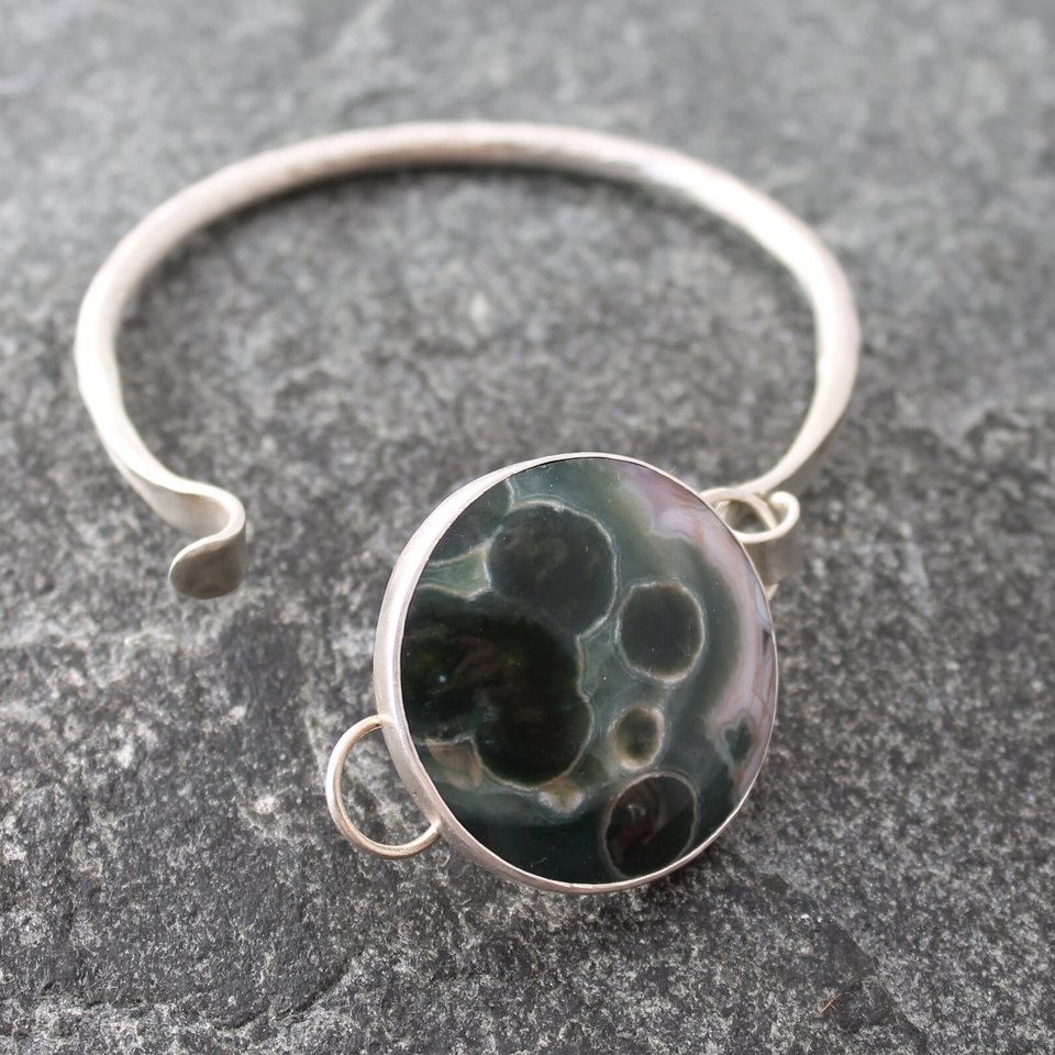 Ocean Jasper Tension Bracelet in Sterling Silver, 6.25" Wrist