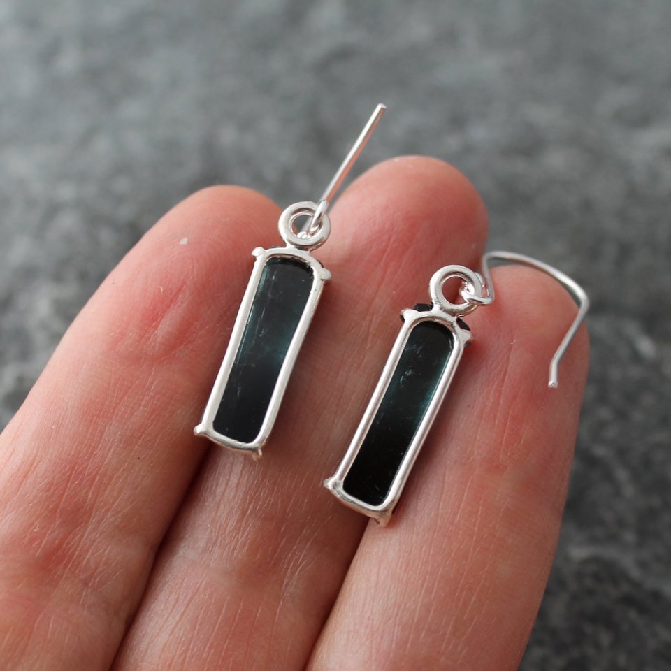 Bicolour Blue Tourmaline Earrings in Sterling Silver