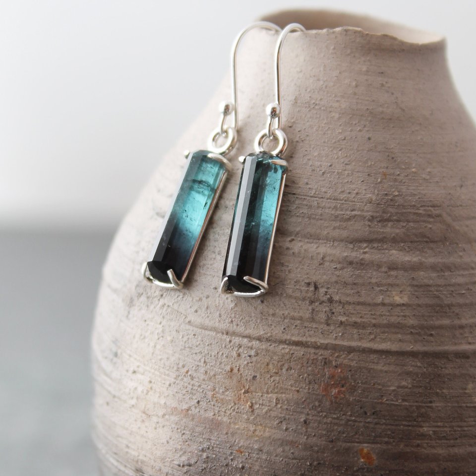 Bicolour Blue Tourmaline Earrings in Sterling Silver