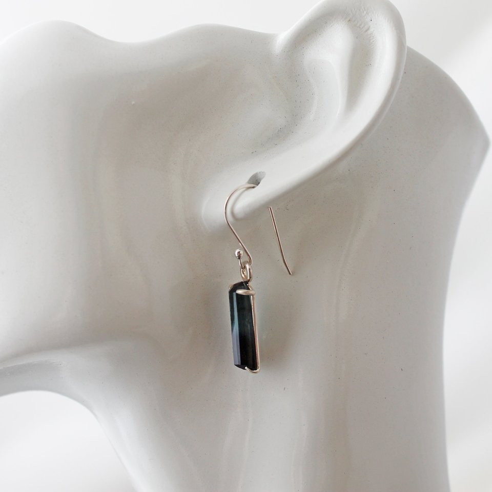 Bicolour Blue Tourmaline Earrings in Sterling Silver