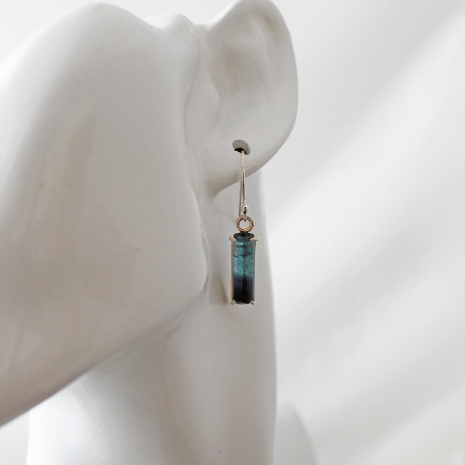 Bicolour Blue Tourmaline Earrings in Sterling Silver