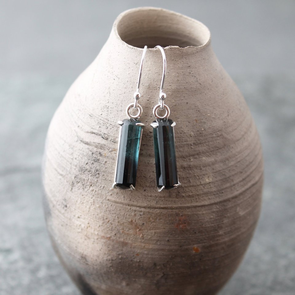 Bicolour Blue Tourmaline Earrings in Sterling Silver