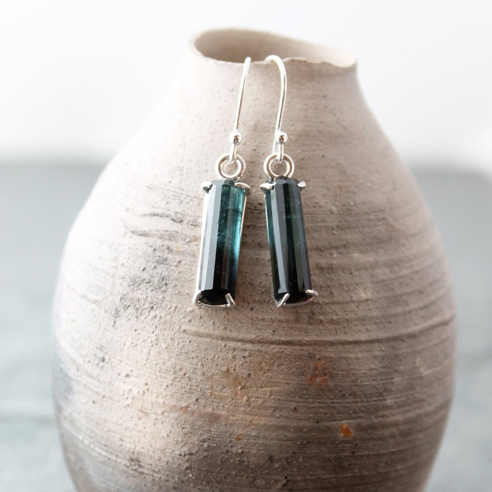 Bicolour Blue Tourmaline Earrings in Sterling Silver