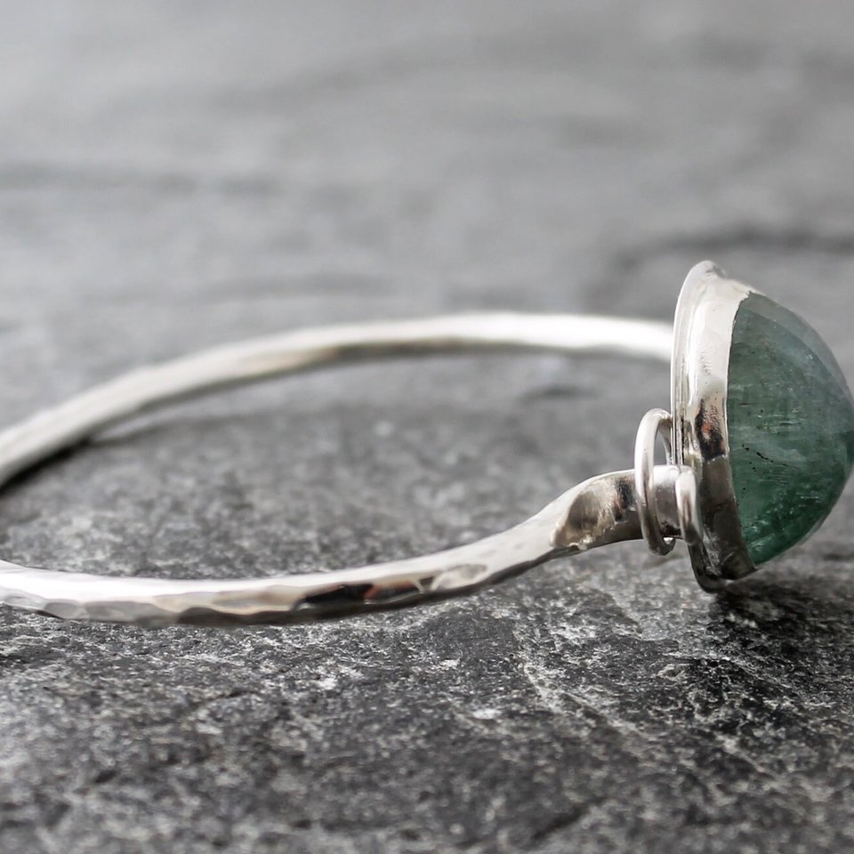 Aquamarine Bracelet with Hammered Sterling Silver Tension Cuff