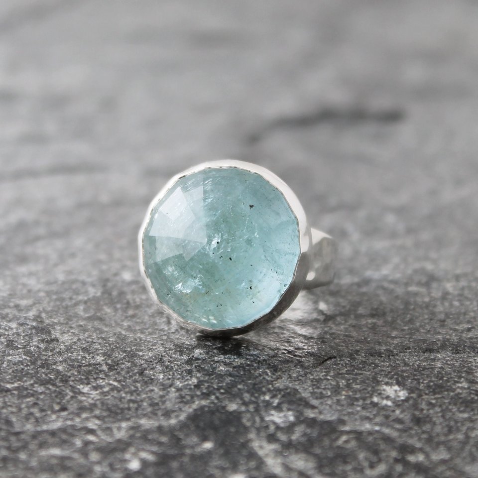 Aquamarine Moon Ring, neva murtha jewelry, sunshine coast bc jewelry