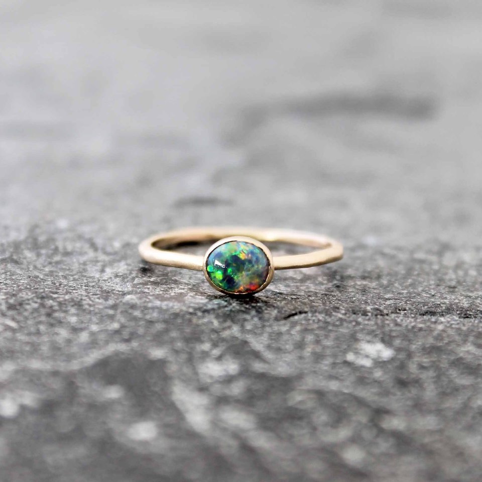 Australian Lightning Ridge Opal Ring, neva murtha jewelry, sunshine coast bc engagement rings
