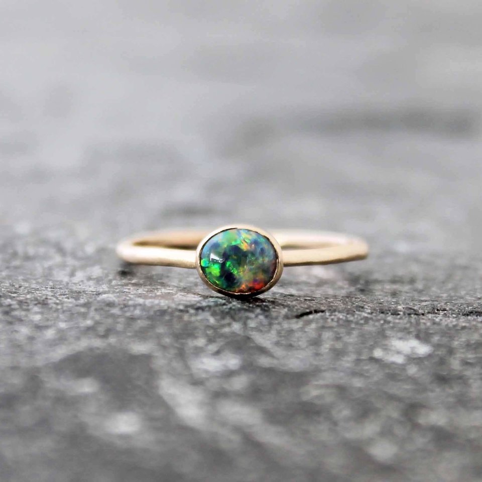 Australian Lightning Ridge Opal Ring, neva murtha jewelry, sunshine coast bc jewelry