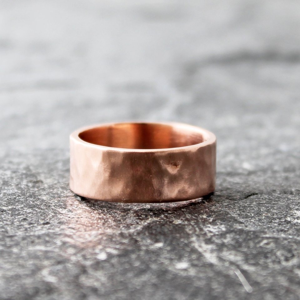 Hammered 14k Rose Gold Wedding Band, neva murtha jewelry, sunshine coast bc jewelry