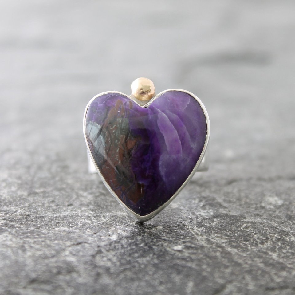 Sugilite heart ring, neva murtha jewelry, sunshine coast bc jewelry, sugilite ring