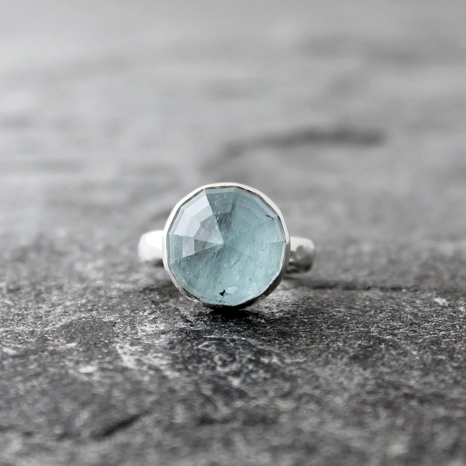 Aquamarine Moon Ring, neva murtha jewelry, sunshine coast bc jewelry