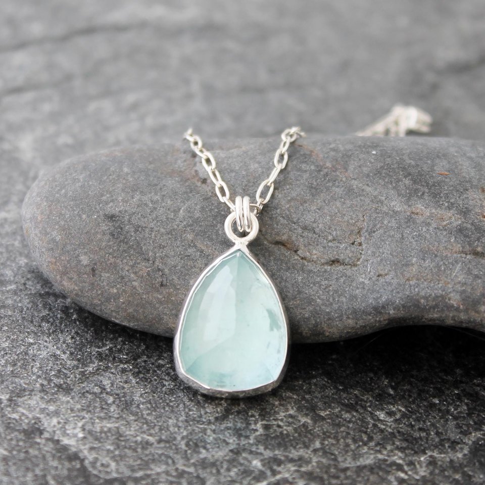 Aquamarine Pendant with Fine and Sterling Silver