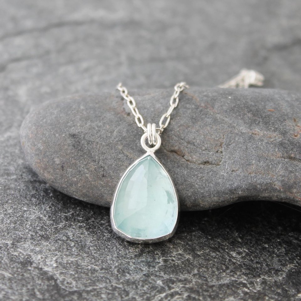 Aquamarine Pendant with Fine and Sterling Silver