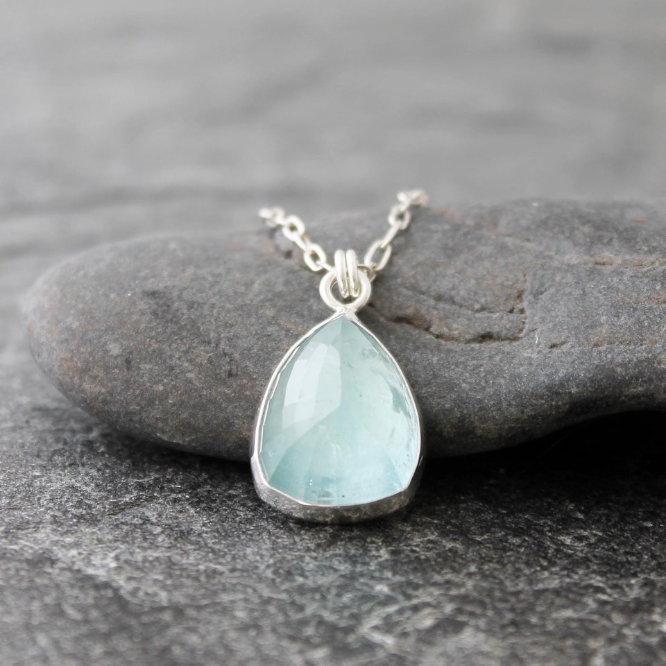 Aquamarine Pendant with Fine and Sterling Silver