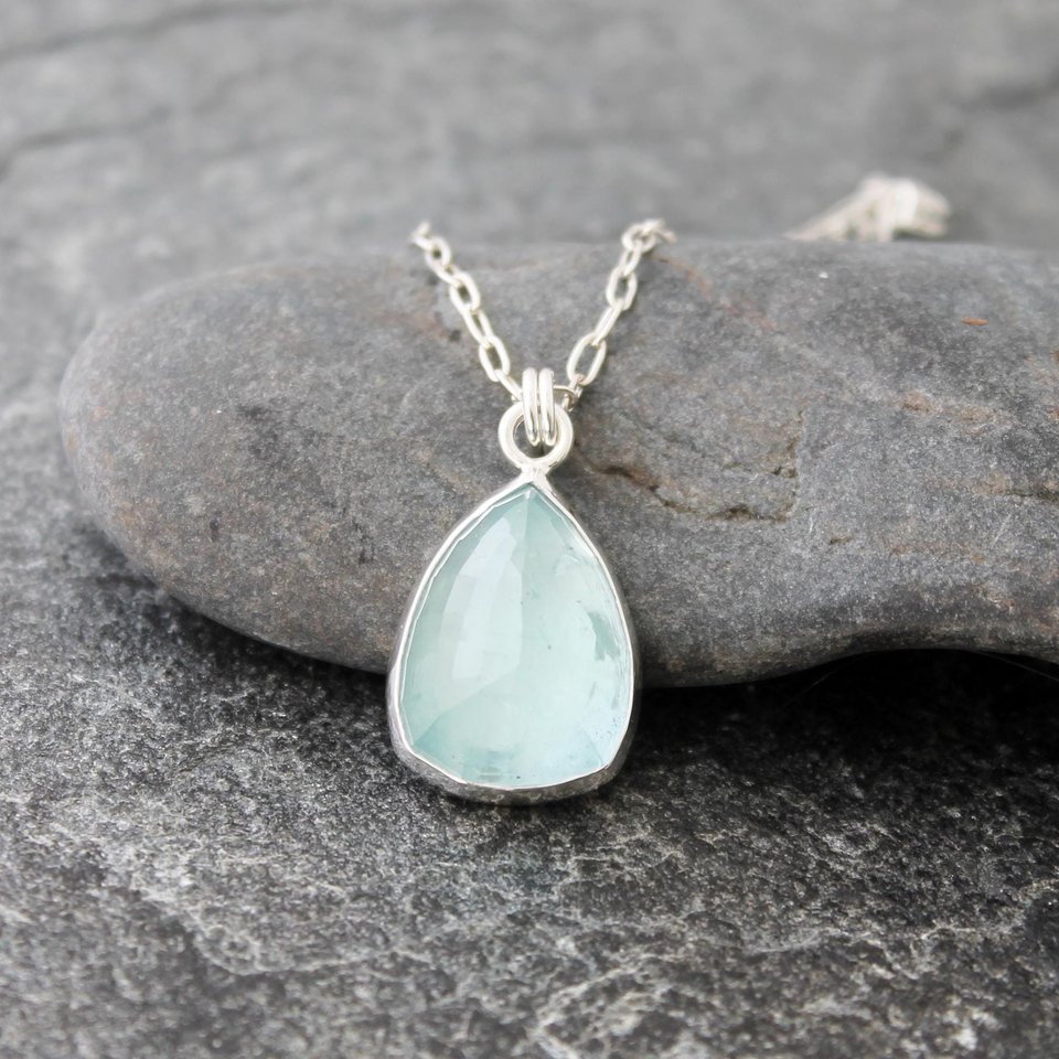 Aquamarine Pendant with Fine and Sterling Silver