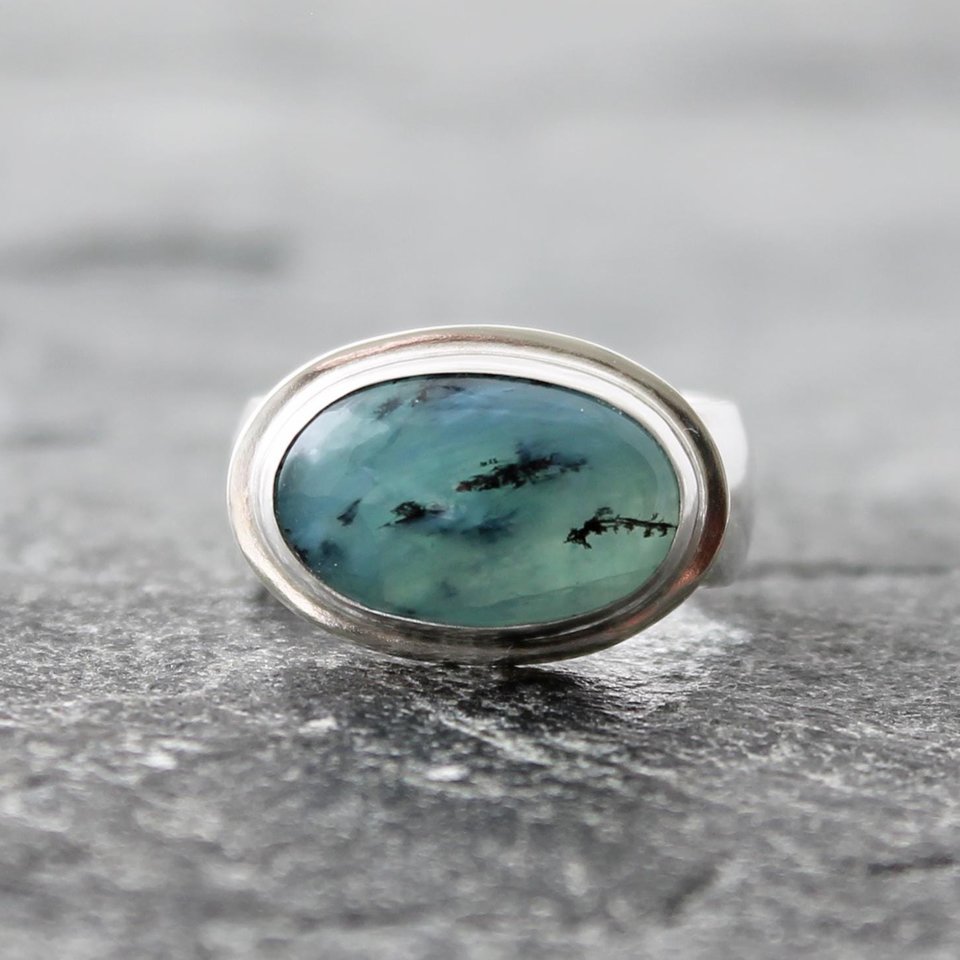 Peru Blue Opal Ring with Sterling Silver Band, Statement Cocktail Ring, US  Size 8.5-8.75