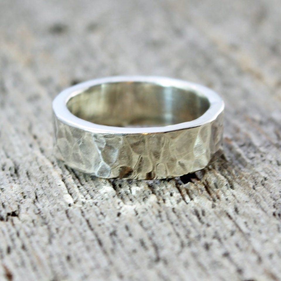 6mm hammered sterling silver wedding band, neva murtha jewelry, sunshine coast bc jewelry