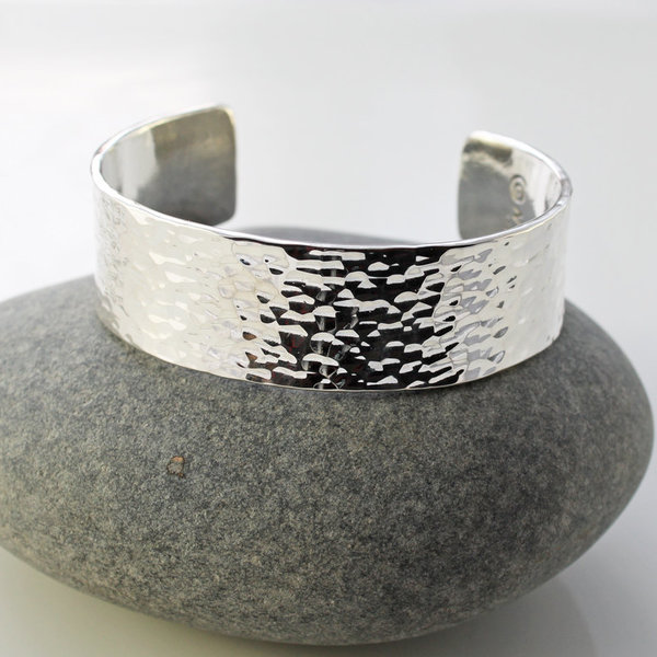mens wide and thick hammered sterling silver cuff