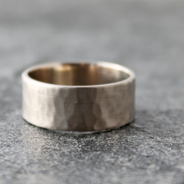 Hammered 14K White Gold Wedding Band