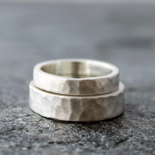 Artisan Hammered Sterling Silver Wedding Band Set, neva murtha jewelry, sunshine coast bc jewelry