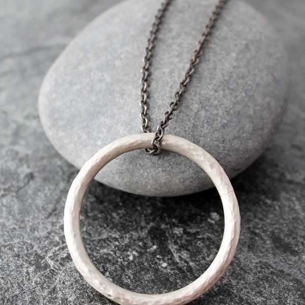 Artisan Hammered Sterling Silver Circle Necklace, neva murtha jewelry, sunshine coast bc jewelry