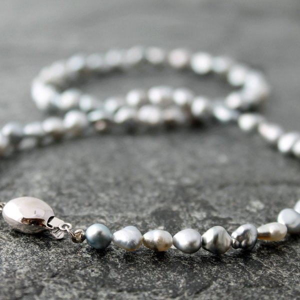 Tahitian Keshi Pearl Necklace with 14k White Gold Clasp, 16.75"