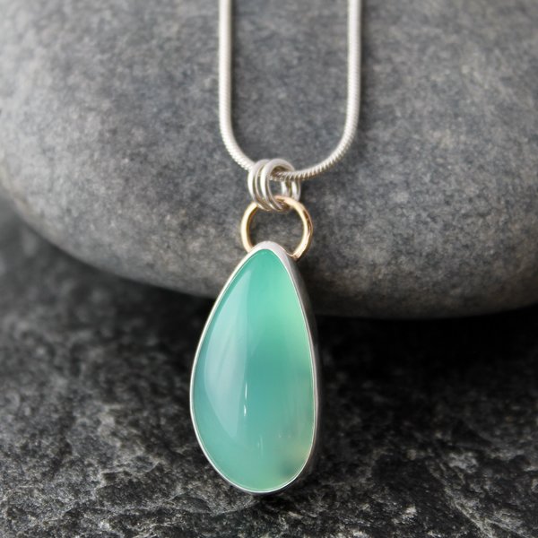 Chrysoprase Necklace with Sterling Silver and 14K Gold