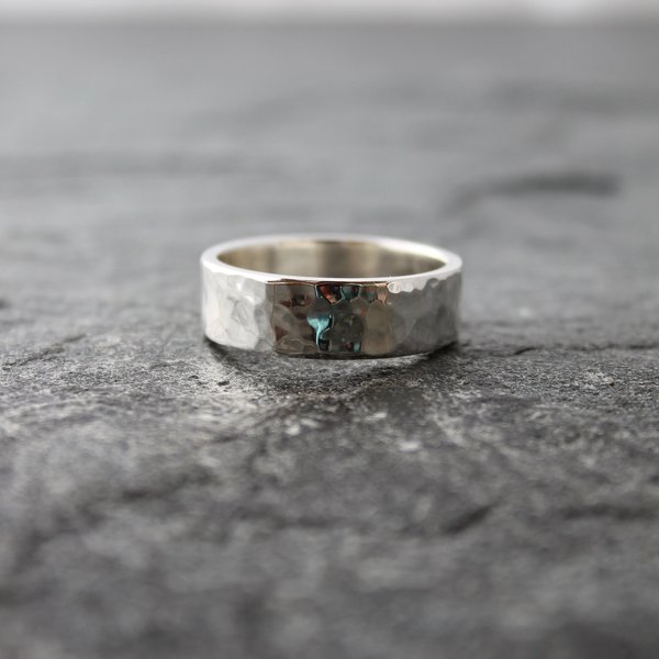 8mm Wide Hammered Sterling Silver Ring