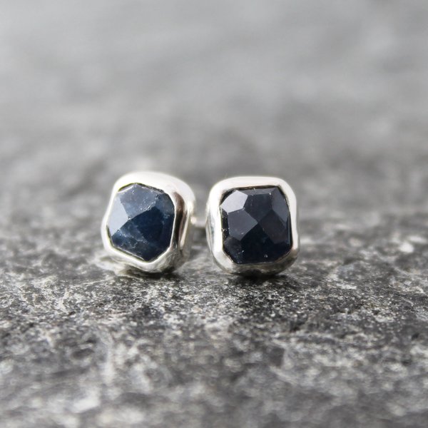 Sapphire Stud Earrings in Silver, neva murtha jewelry, sunshine coast bc jewelry