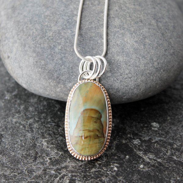 Vistaite Jasper Necklace with Silver and 14k Gold