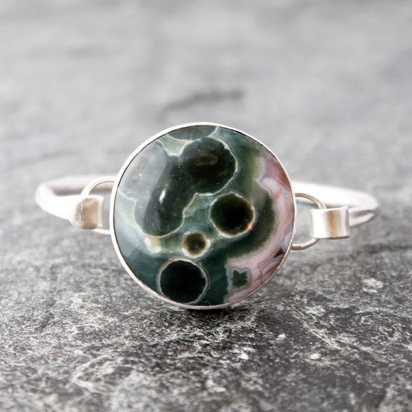 Ocean Jasper Tension Bracelet in Sterling Silver, 6.25" Wrist