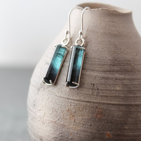 Bicolour blue tourmaline earrings, neva murtha jewelry, sunshine coast bc jewelry