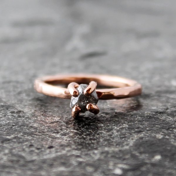 Raw Diamond Ring with Rose Gold, neva murtha jewelry, sunshine coast bc jewelry