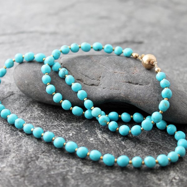 Sleeping Beauty Turquoise Necklace with 22k Gold Accents